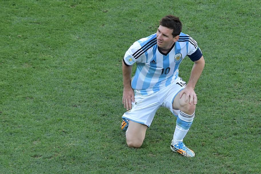 Messi ha dato più segni di stanchezza durante la partita, poi ha servito l&#39;assist decisivo a Di Maria. Afp